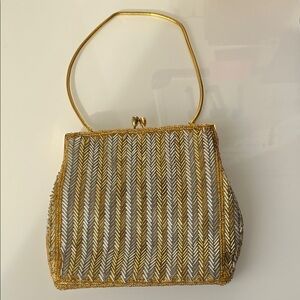Elegant Vintage KISS Lock Gold and Silver Women's Evening Bag